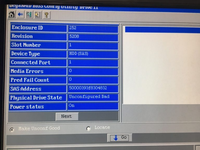 LSI MegaRAID BIOS Foreign/Unconfigured(bad) drives